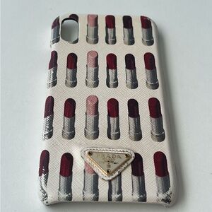 Authentic Prada Lipstick Pattern Phone Case - Cream and Red